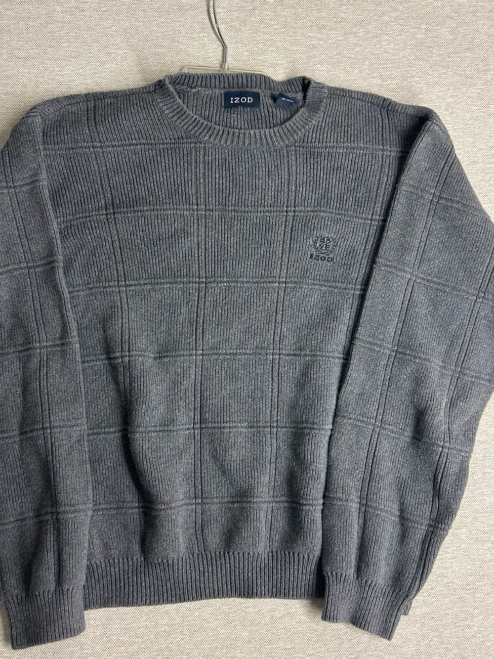 Izod Men's Charcoal Grid Crewneck Sweater
